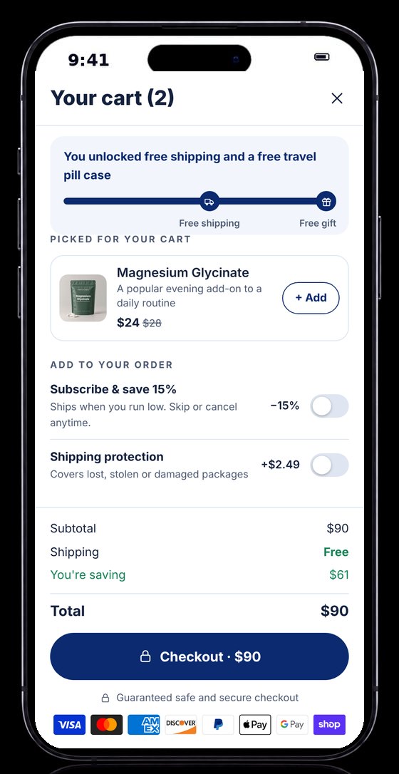 Cart extras: subscribe and save and shipping protection switches above checkout