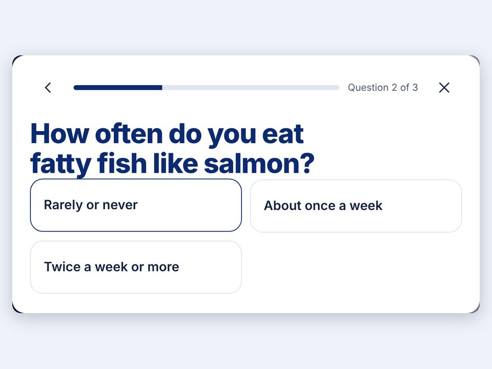 A quiz question with a progress bar showing question 2 of 3